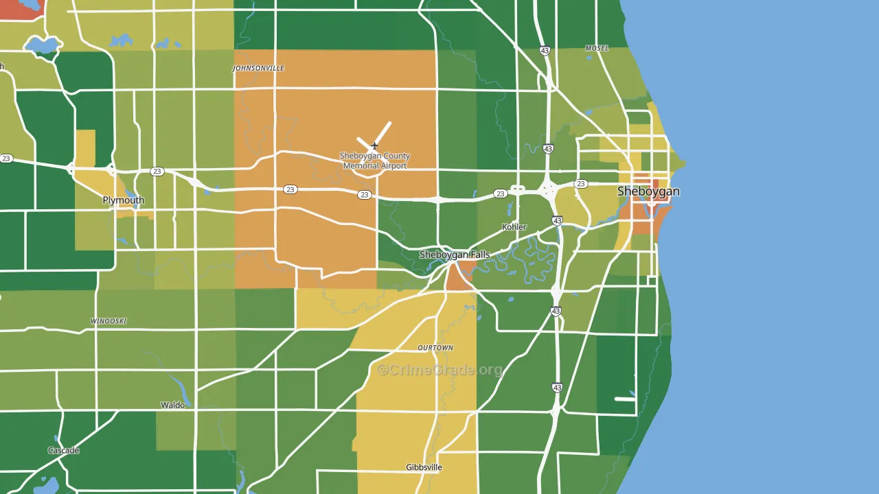 Sheboygan County, WI Map of Robbery Rates