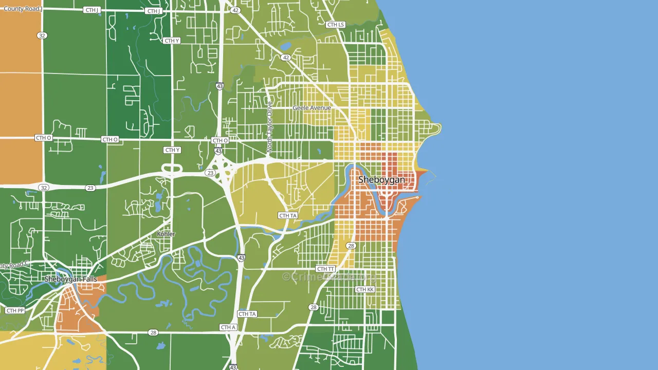 Sheboygan, WI Map of Robbery Rates