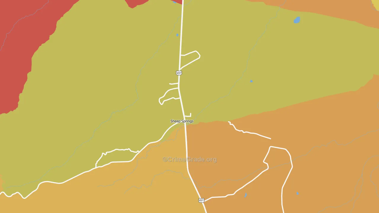 Sheep Springs, NM Map of Robbery Rates