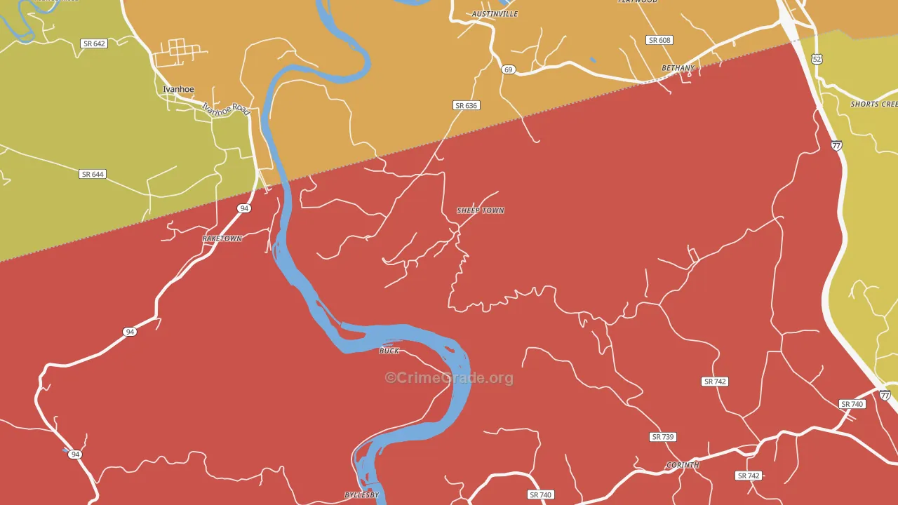 Sheep Town, VA Map of Robbery Rates