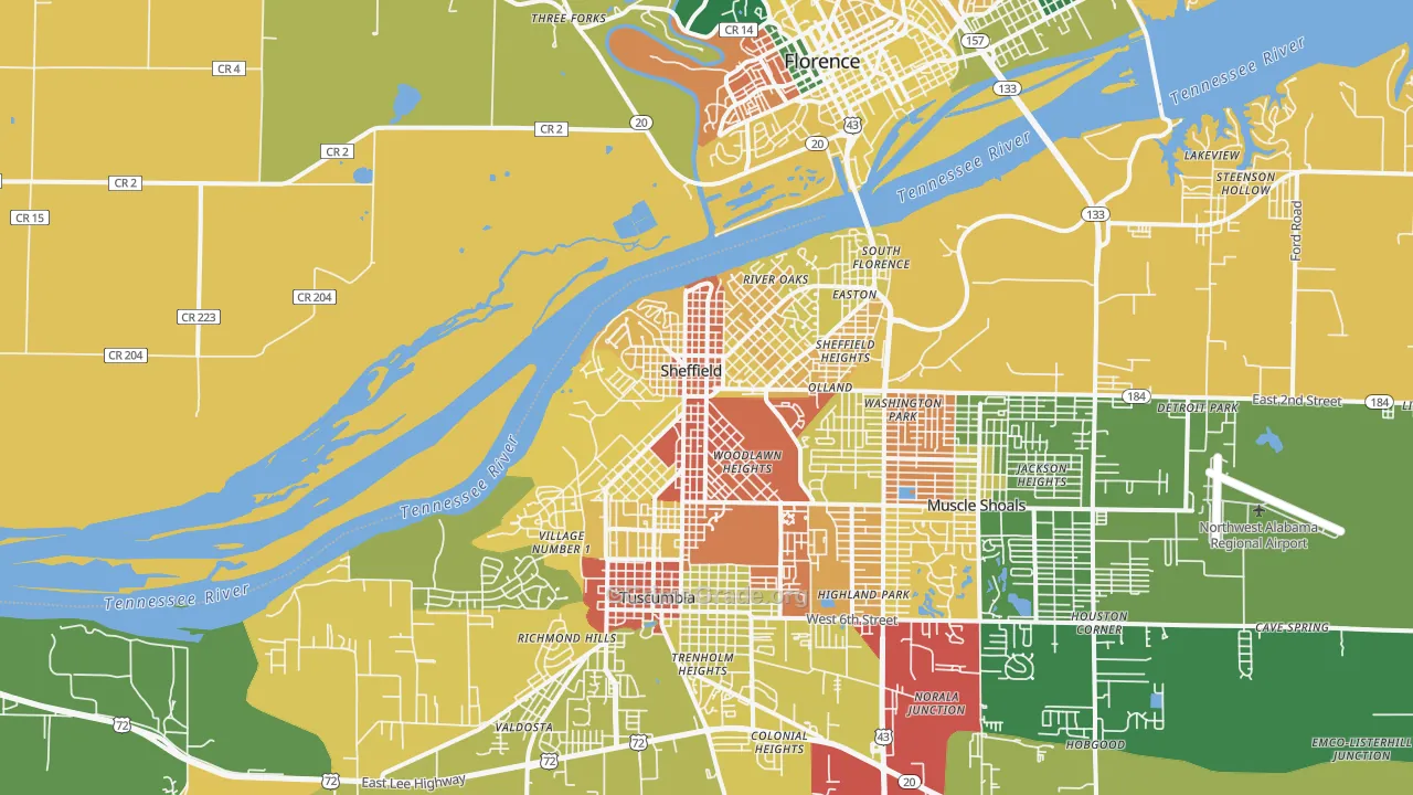 Sheffield, AL Map of Robbery Rates