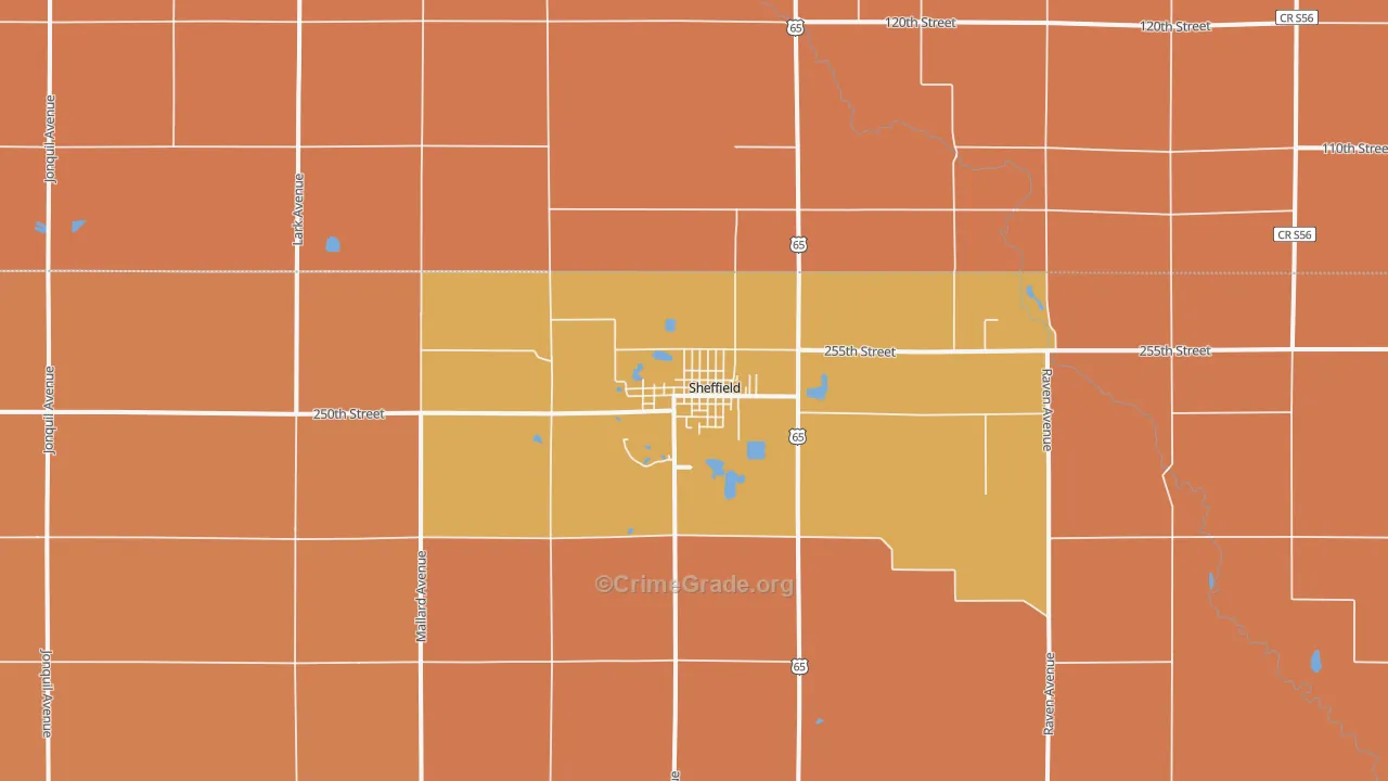 Sheffield, IA Map of Robbery Rates