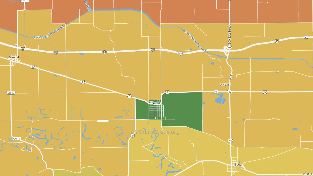 Sheffield, IL Map of Robbery Rates