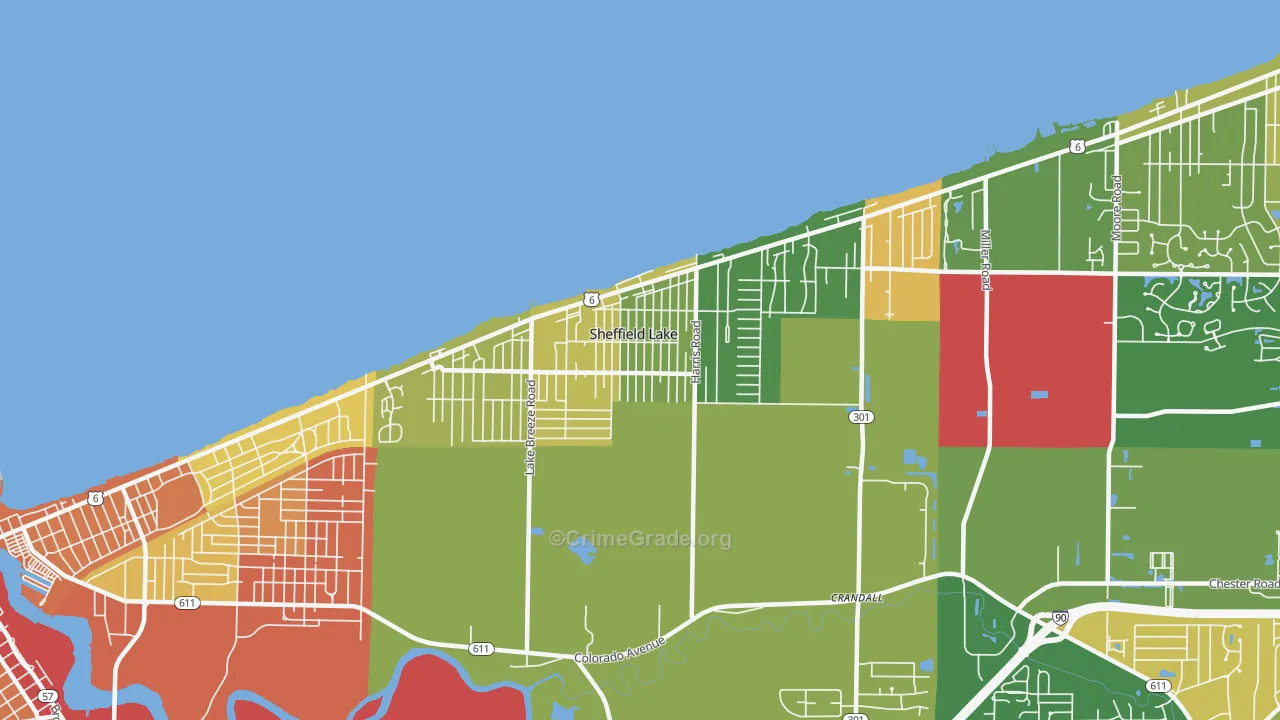Sheffield Lake, OH Map of Robbery Rates