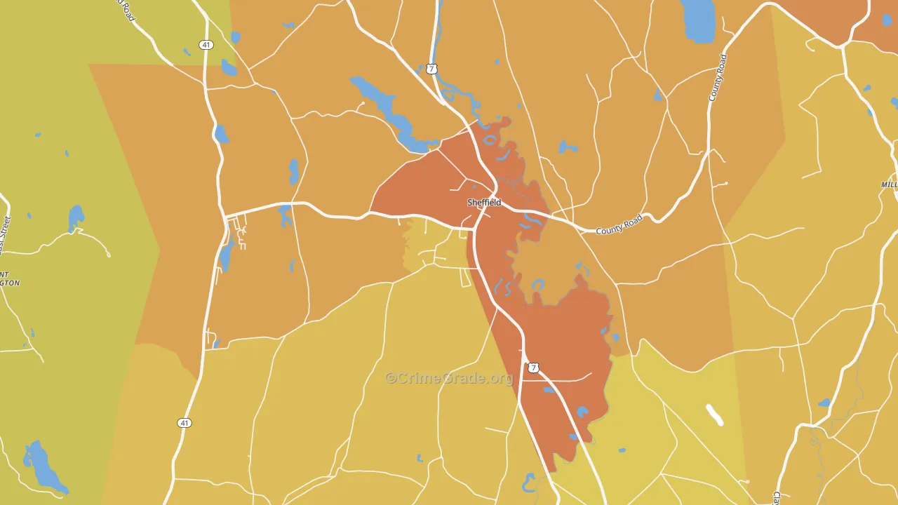 Sheffield, MA Map of Robbery Rates