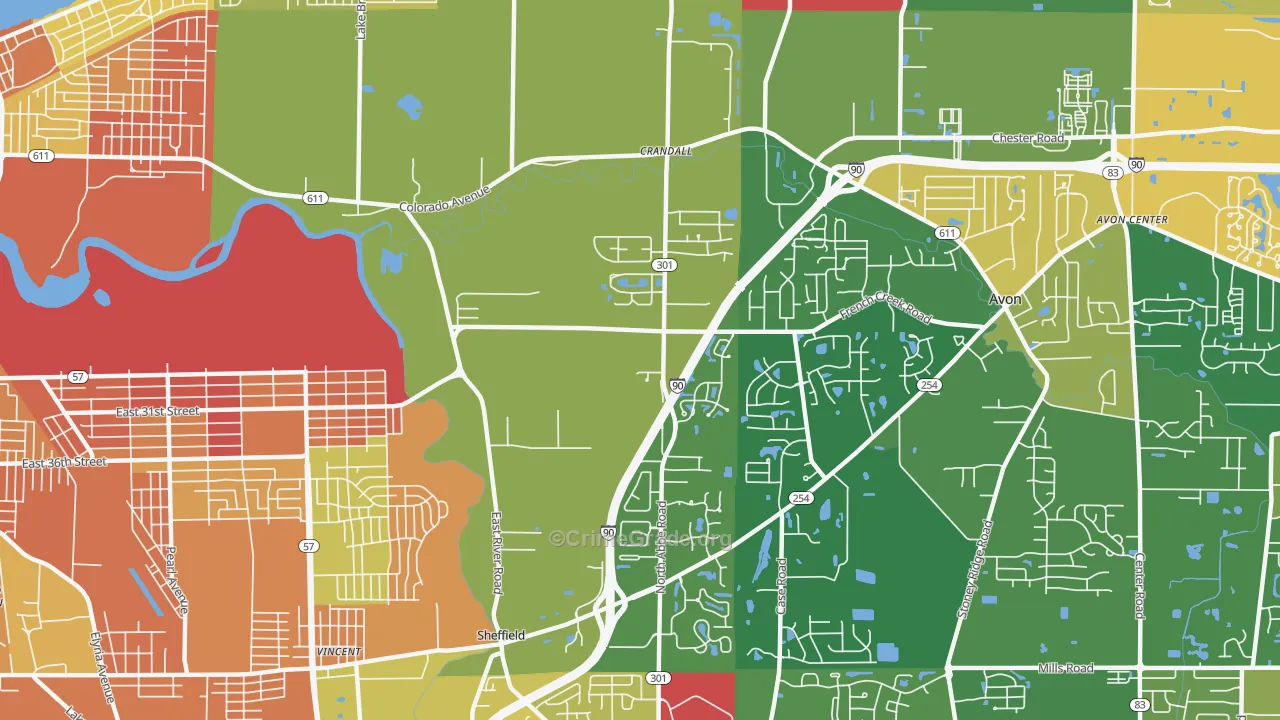 Sheffield, OH Map of Robbery Rates
