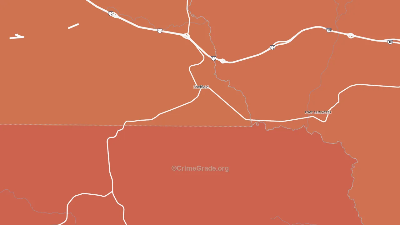 Sheffield, TX Map of Robbery Rates