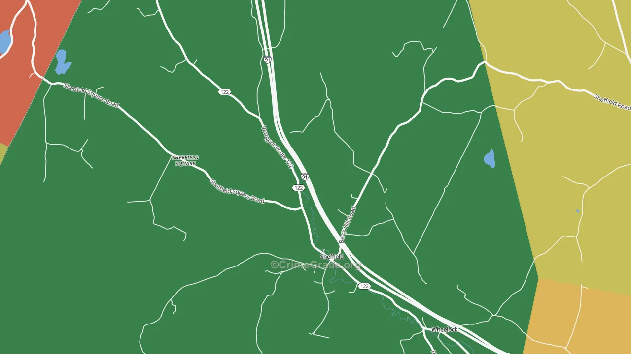 Sheffield, VT Map of Robbery Rates