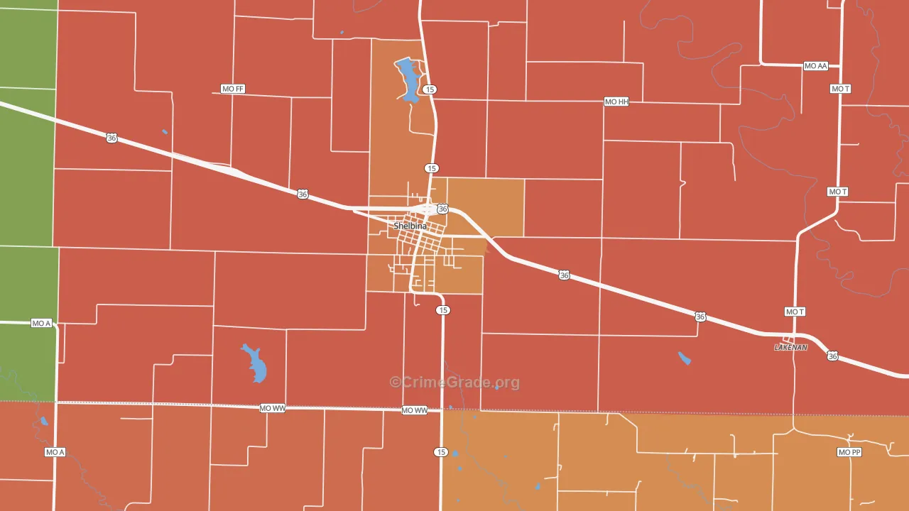 Shelbina, MO Map of Robbery Rates