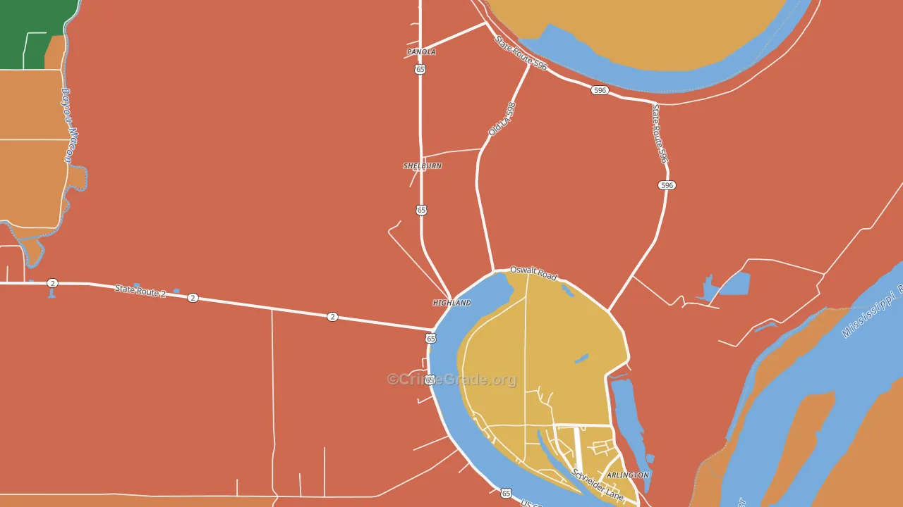 Shelburn, LA Map of Robbery Rates