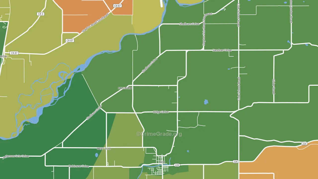 Shelburn, OR Map of Robbery Rates