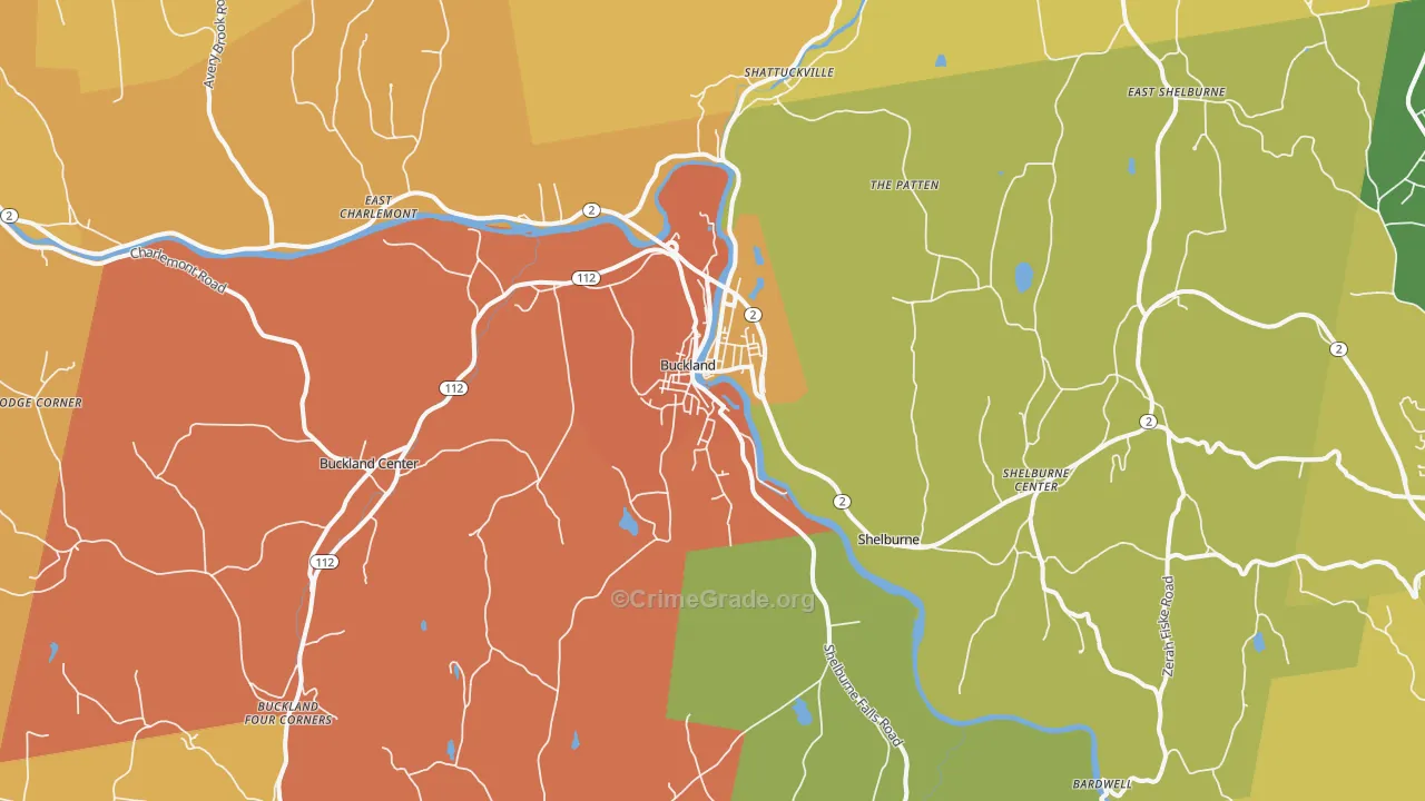 Shelburne Falls, MA Map of Robbery Rates