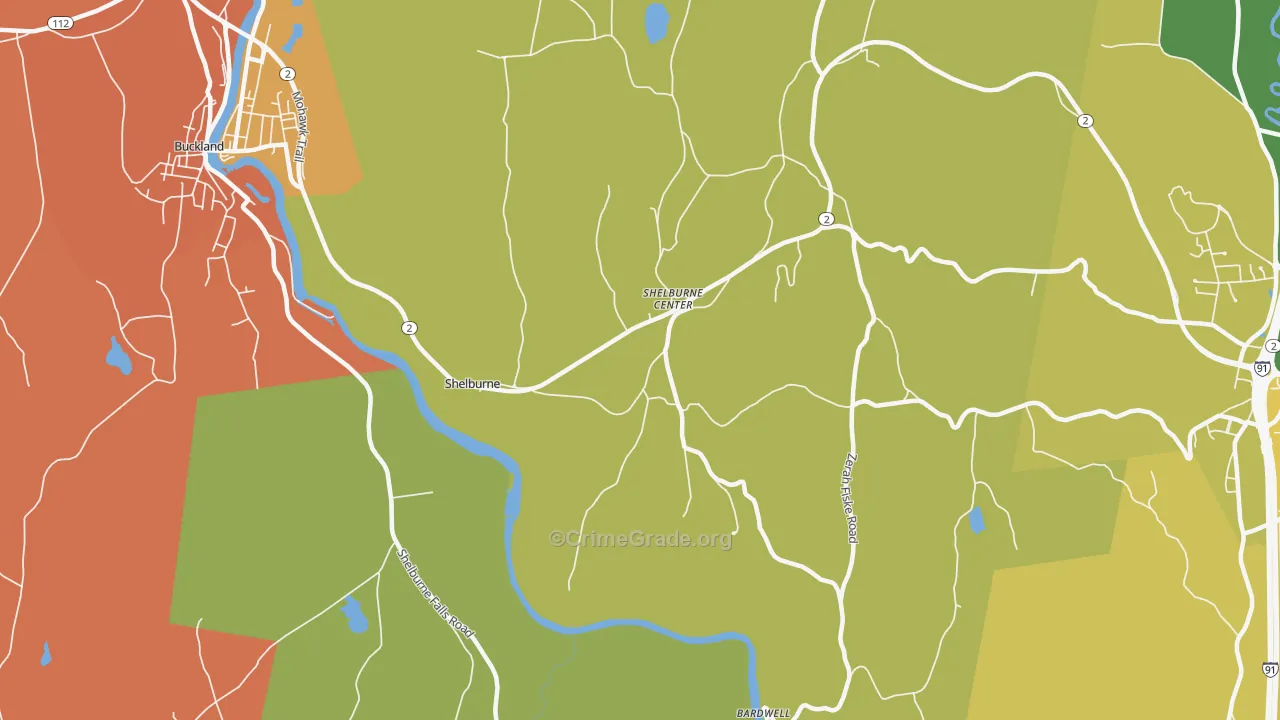 Shelburne, MA Map of Robbery Rates