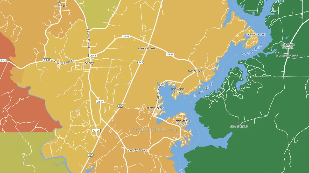 Shelby, AL Map of Robbery Rates