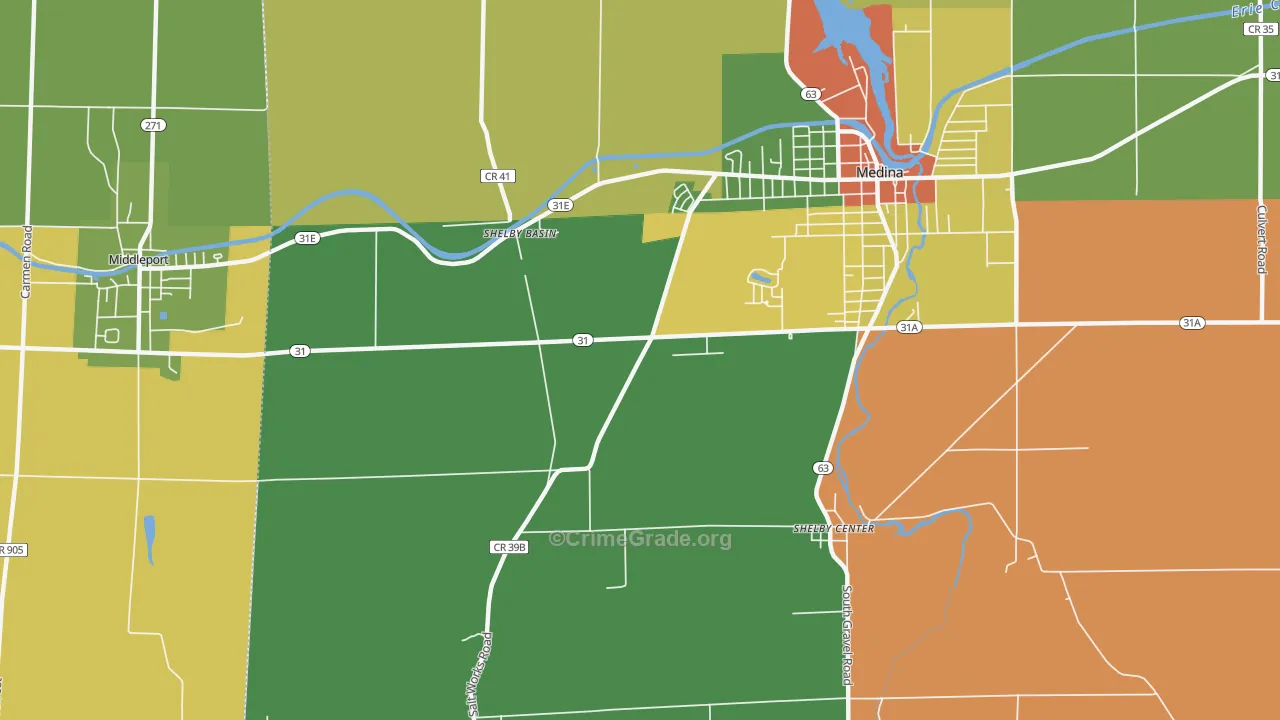 Shelby Basin, NY Map of Robbery Rates