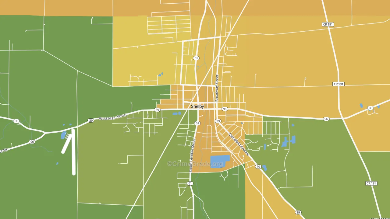 Shelby Center Historic District, Shelby, OH Map of Robbery Rates
