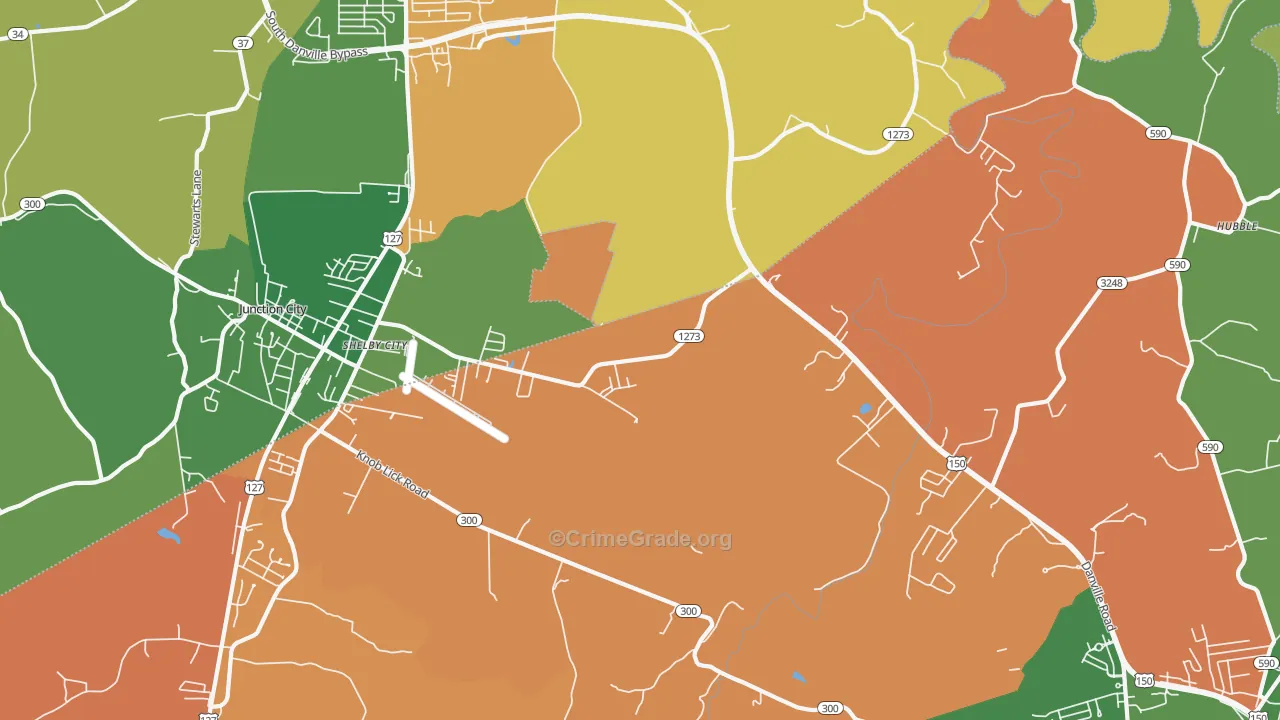 Shelby City, KY Map of Robbery Rates