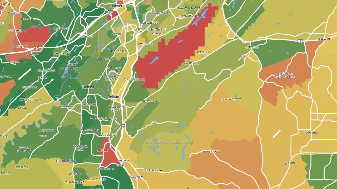 Shelby County, AL Map of Robbery Rates