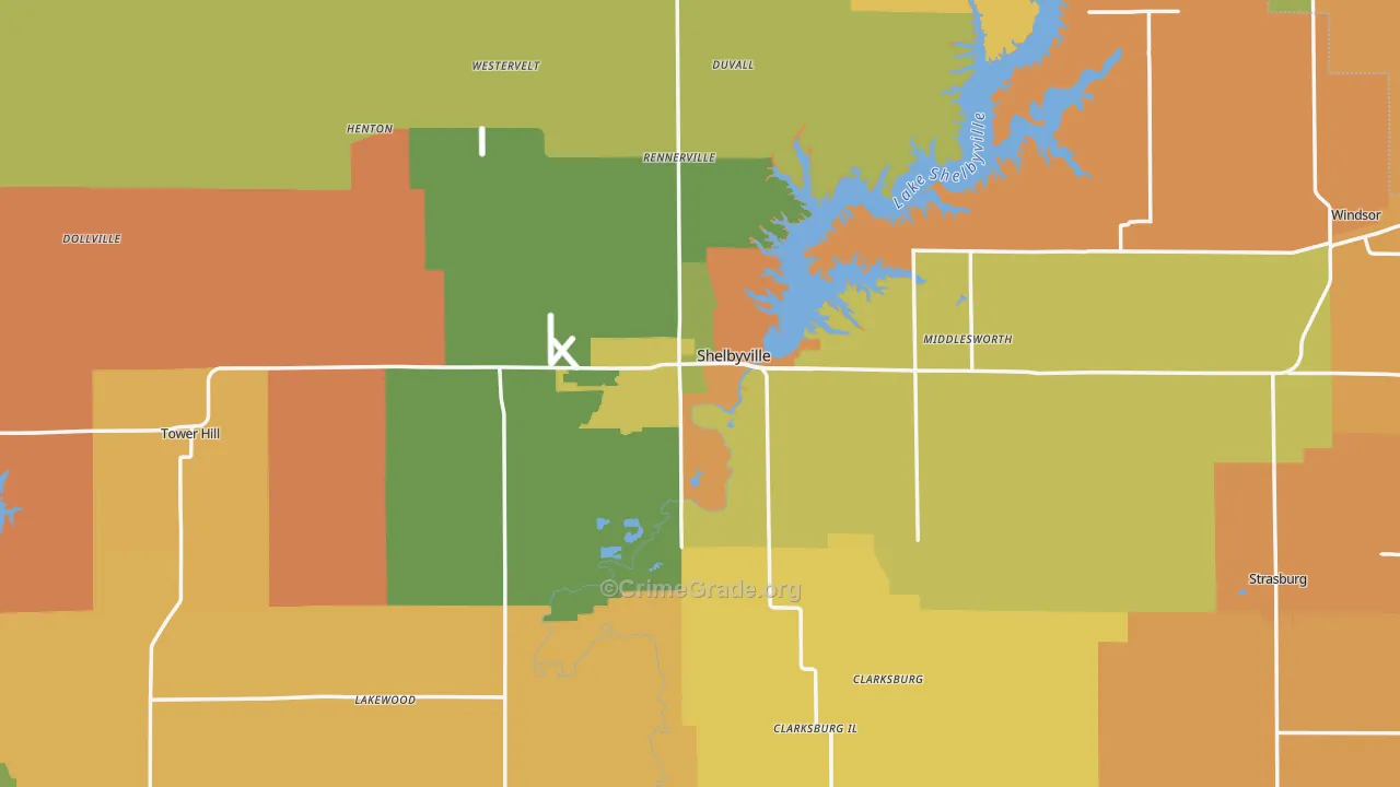 Shelby County, IL Map of Robbery Rates