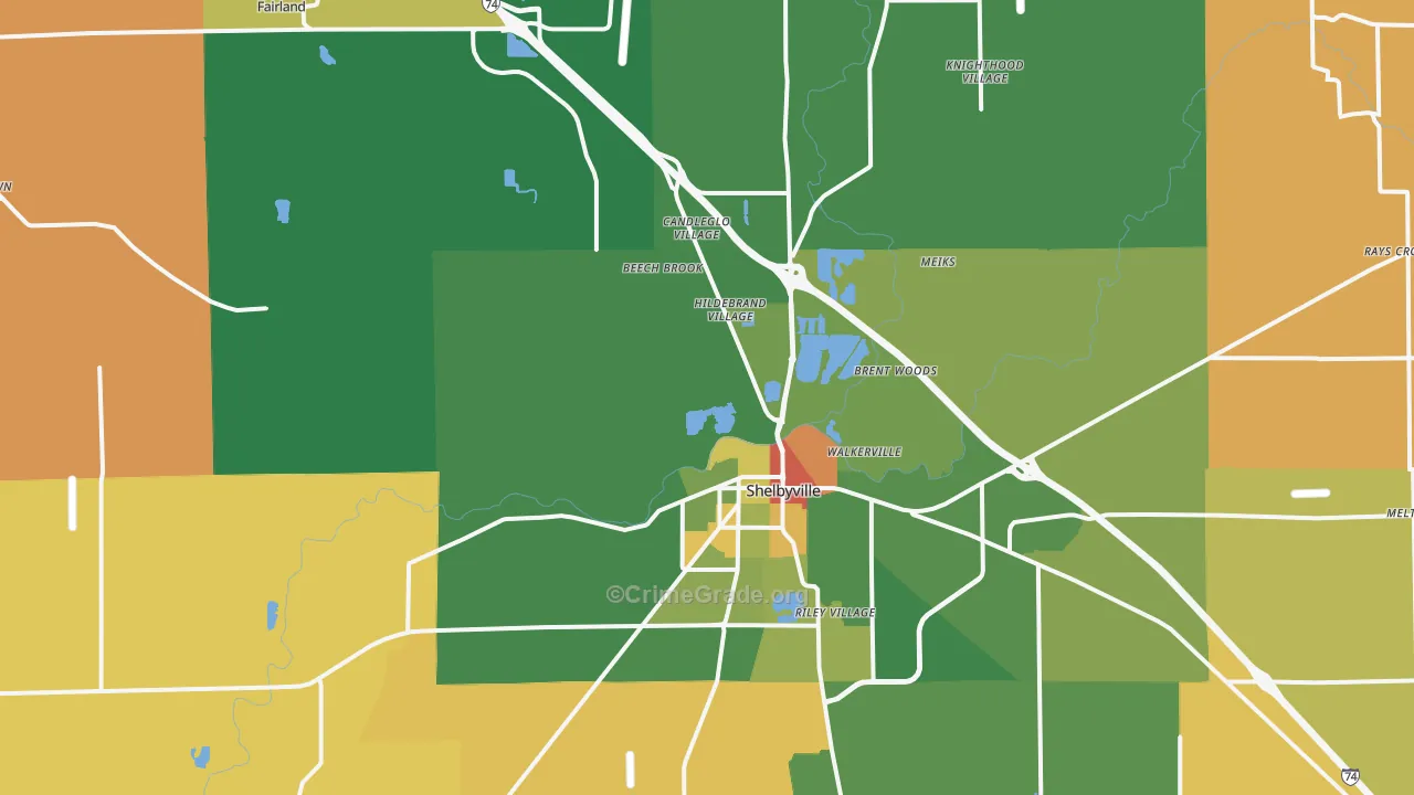Shelby County, IN Map of Robbery Rates