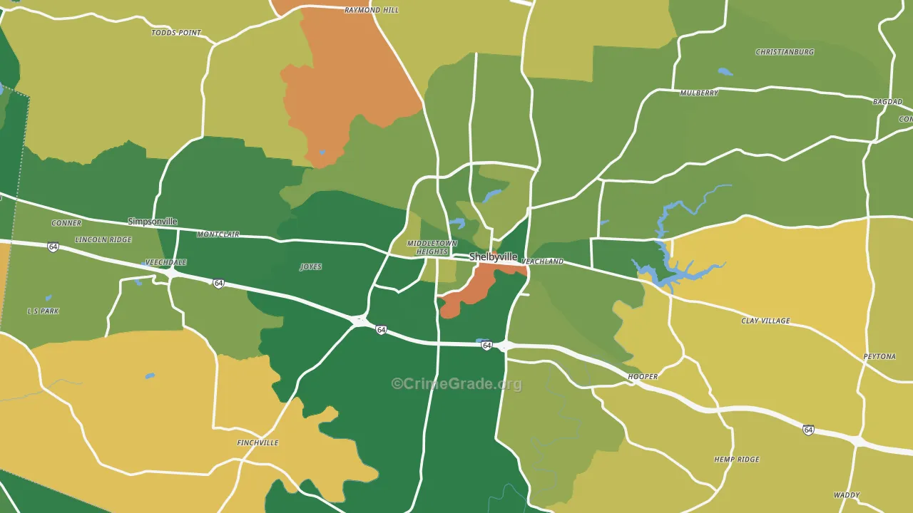 Shelby County, KY Map of Robbery Rates