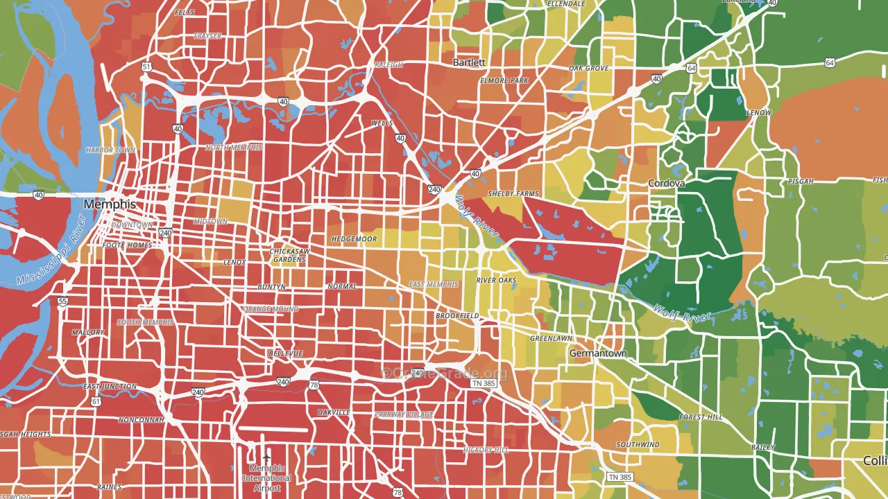 Shelby County, TN Map of Robbery Rates