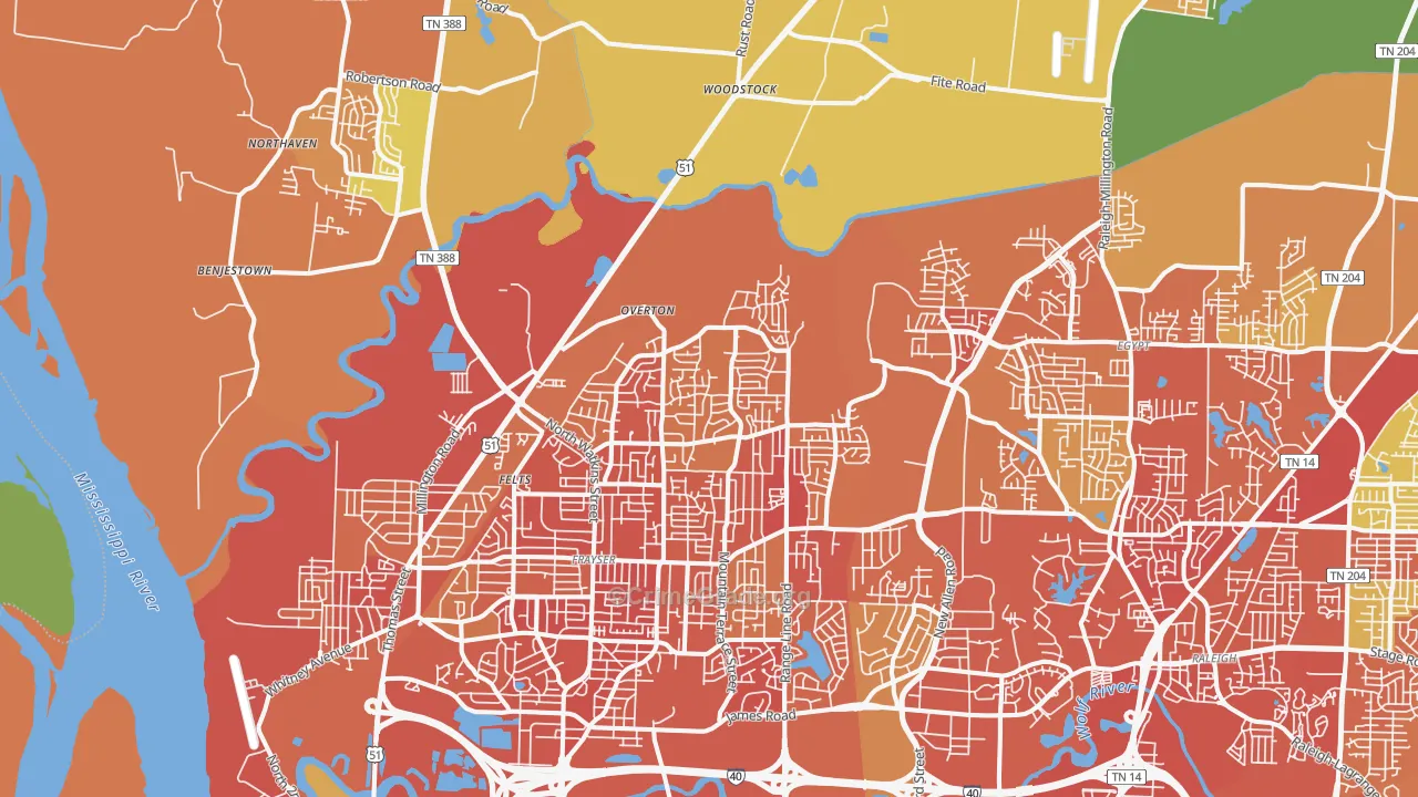 Shelby Forest-Frayser, Memphis, TN Map of Robbery Rates