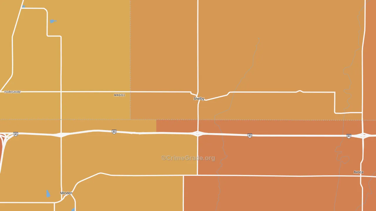 Shelby, IA Map of Robbery Rates