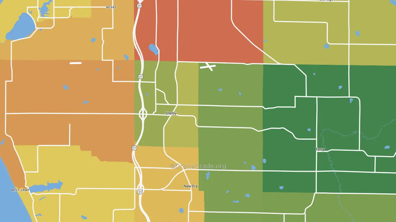 Shelby, MI Map of Robbery Rates