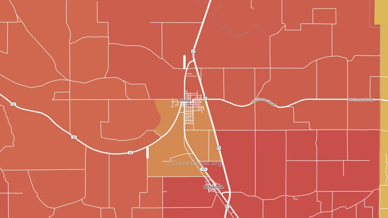 Shelby, MS Map of Robbery Rates