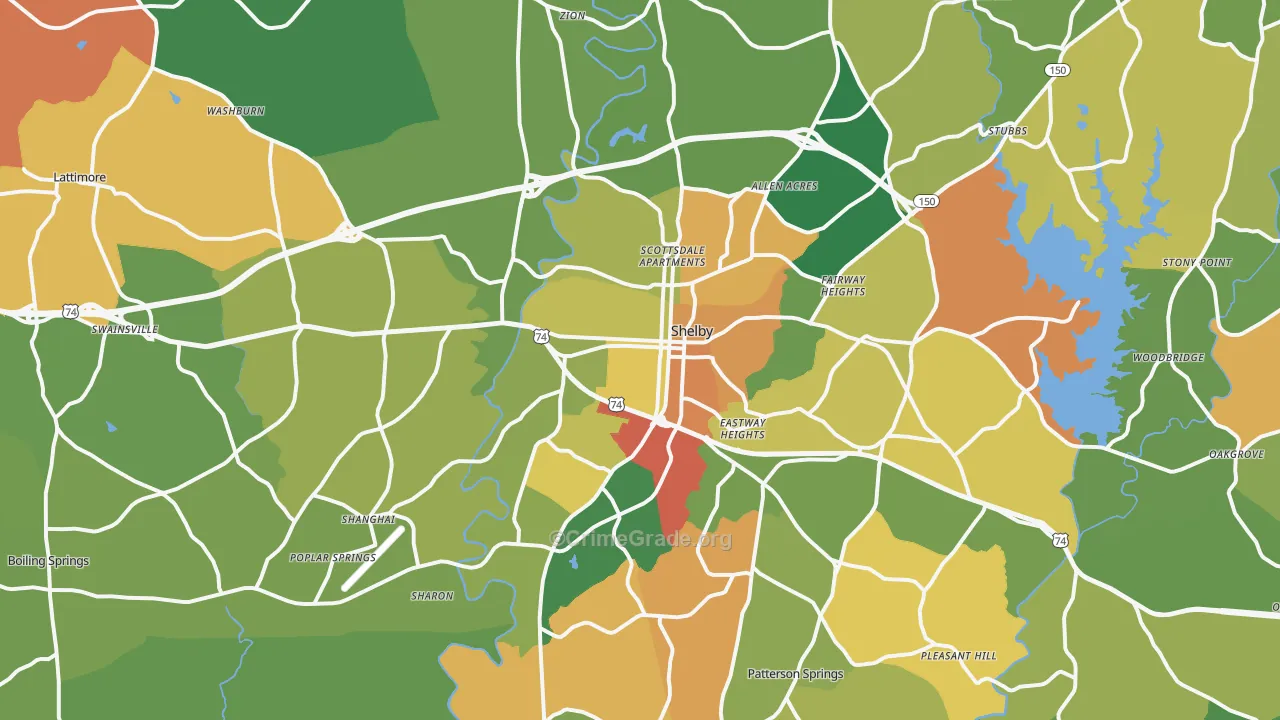 Shelby, NC Map of Robbery Rates