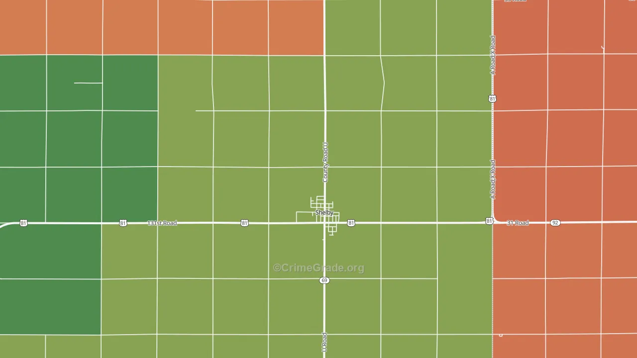 Shelby, NE Map of Robbery Rates