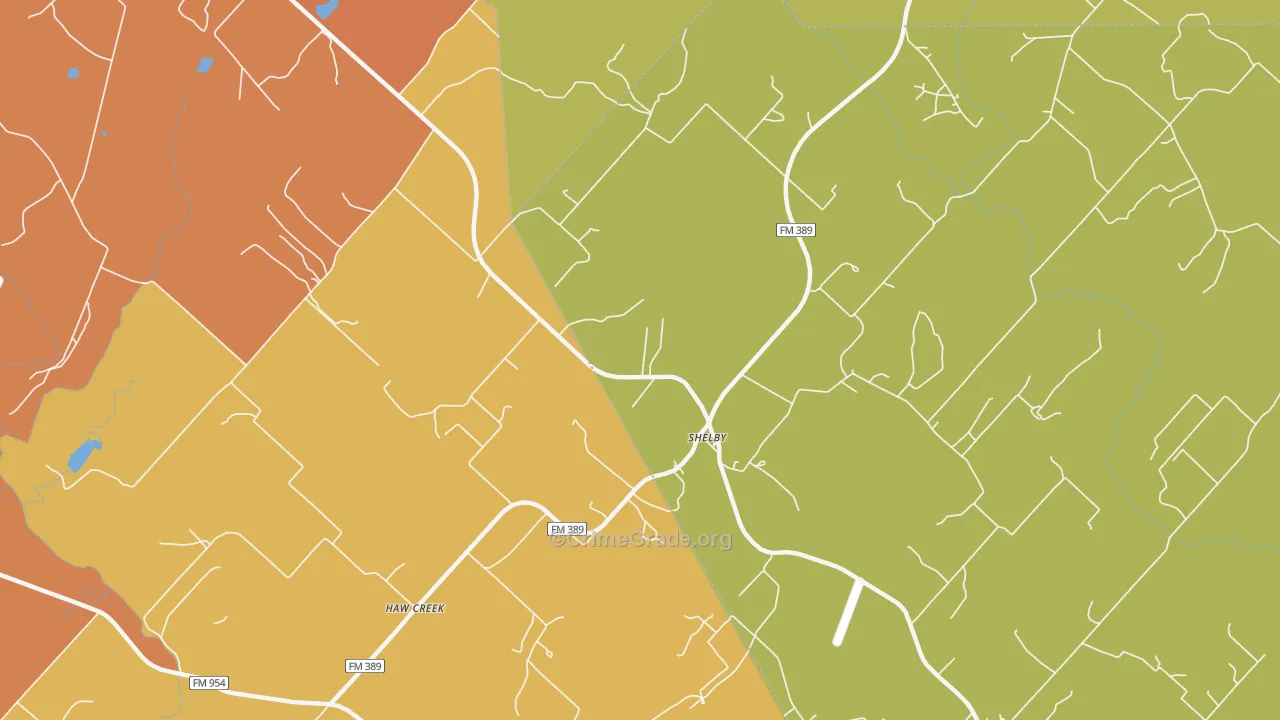 Shelby, TX Map of Robbery Rates