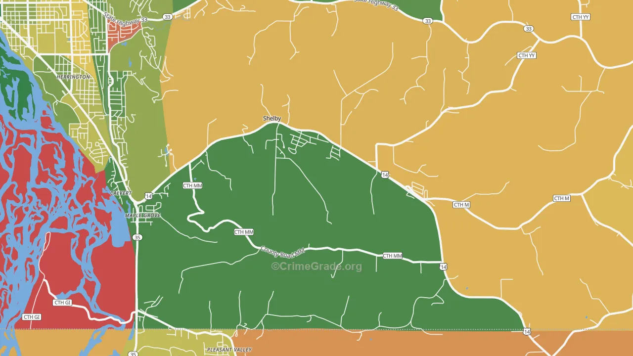 Shelby, WI Map of Robbery Rates