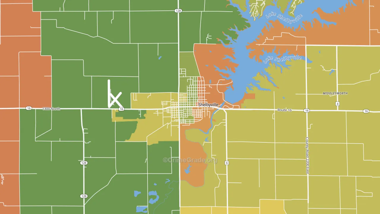 Shelbyville, IL Map of Robbery Rates