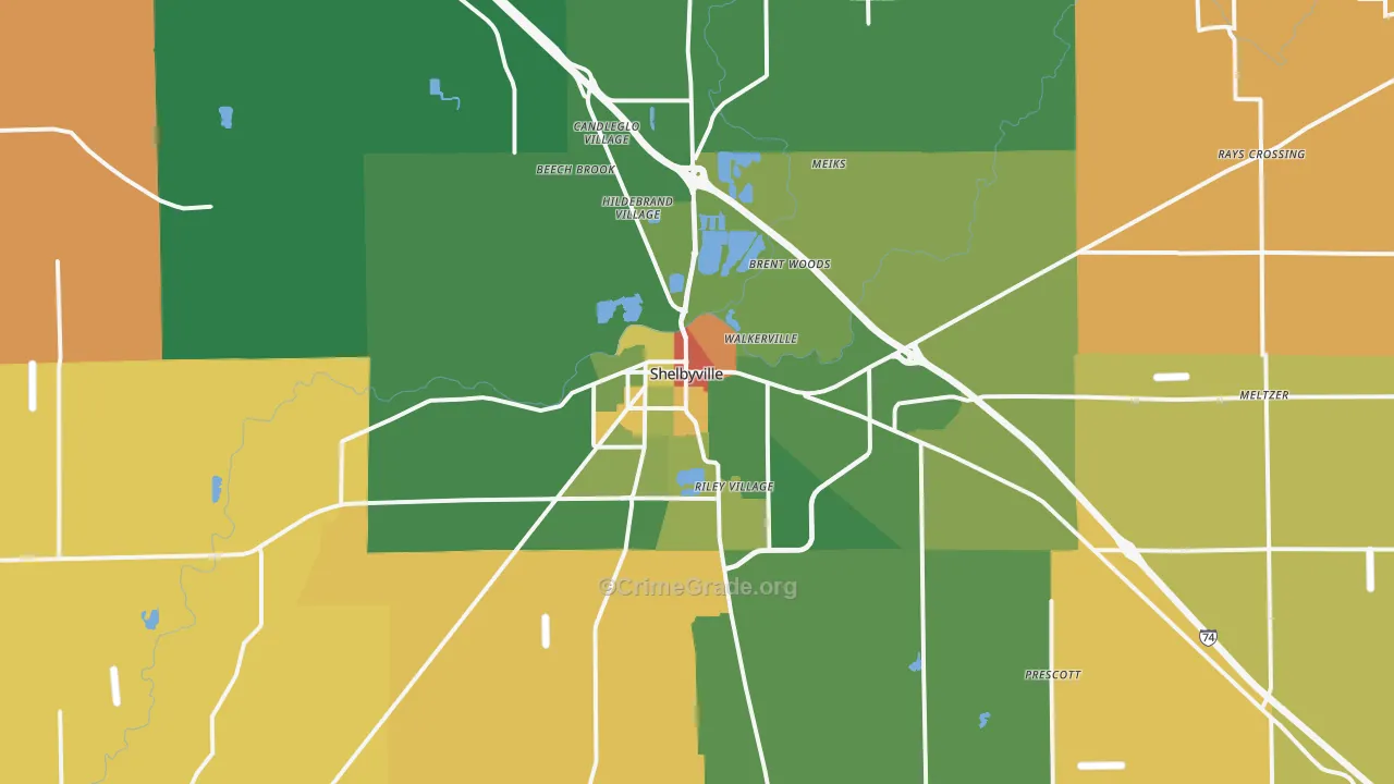 Shelbyville, IN Map of Robbery Rates