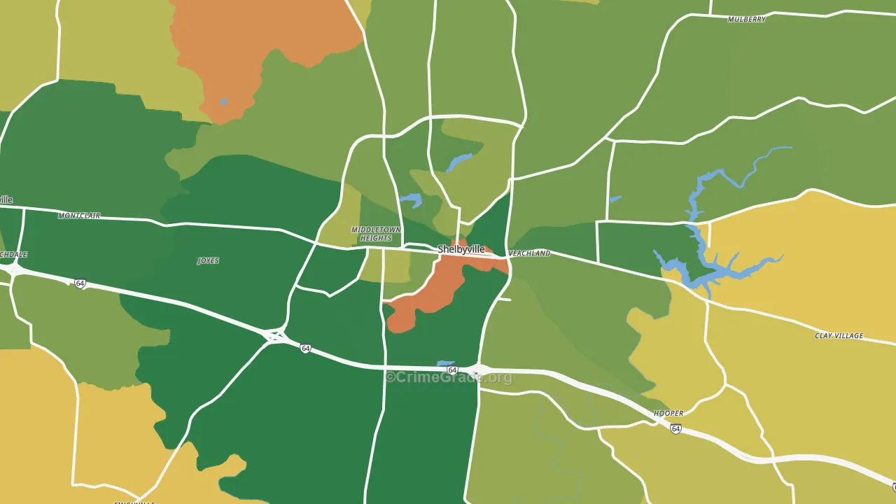 Shelbyville, KY Map of Robbery Rates