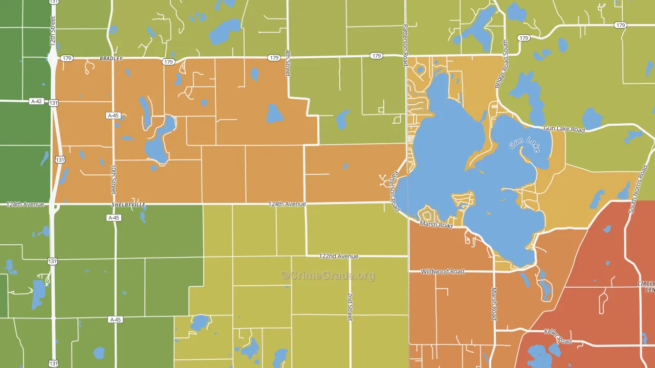 Shelbyville, MI Map of Robbery Rates