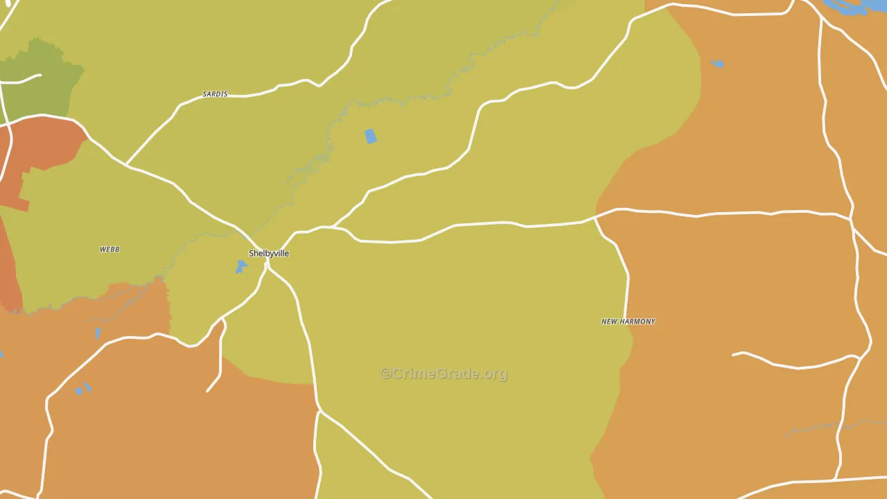 Shelbyville, TX Map of Robbery Rates