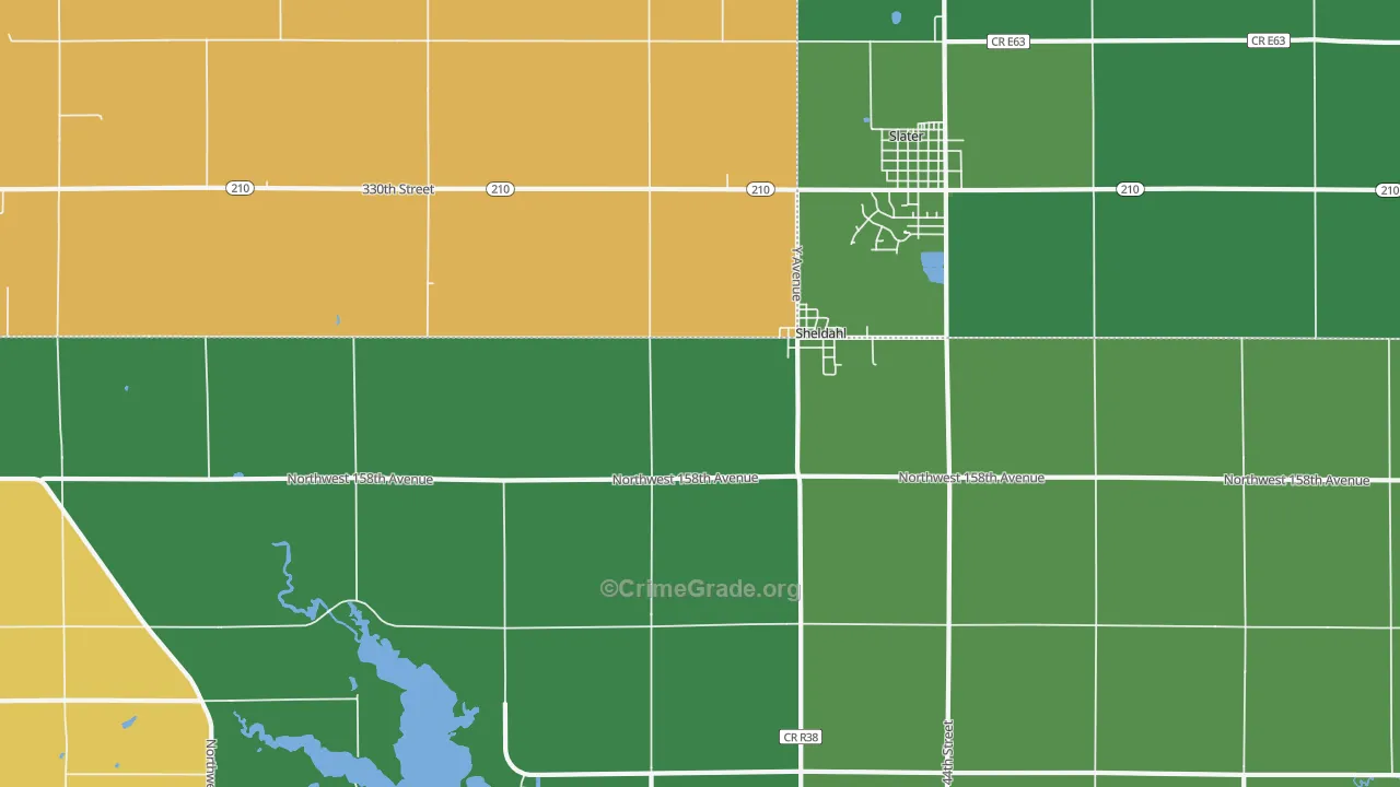 Sheldahl, IA Map of Robbery Rates