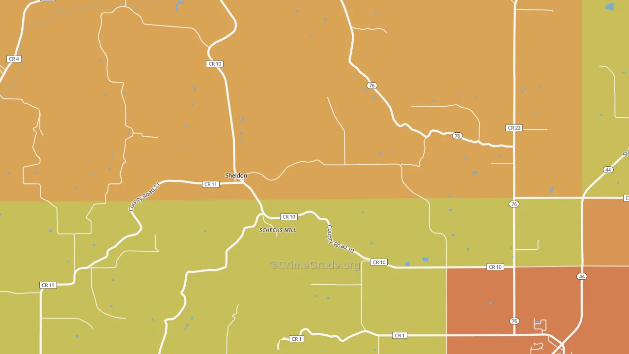 Sheldon, MN Map of Robbery Rates