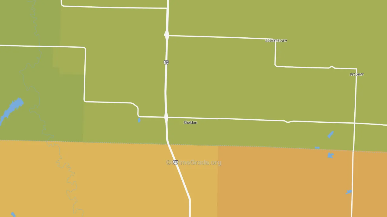 Sheldon, MO Map of Robbery Rates
