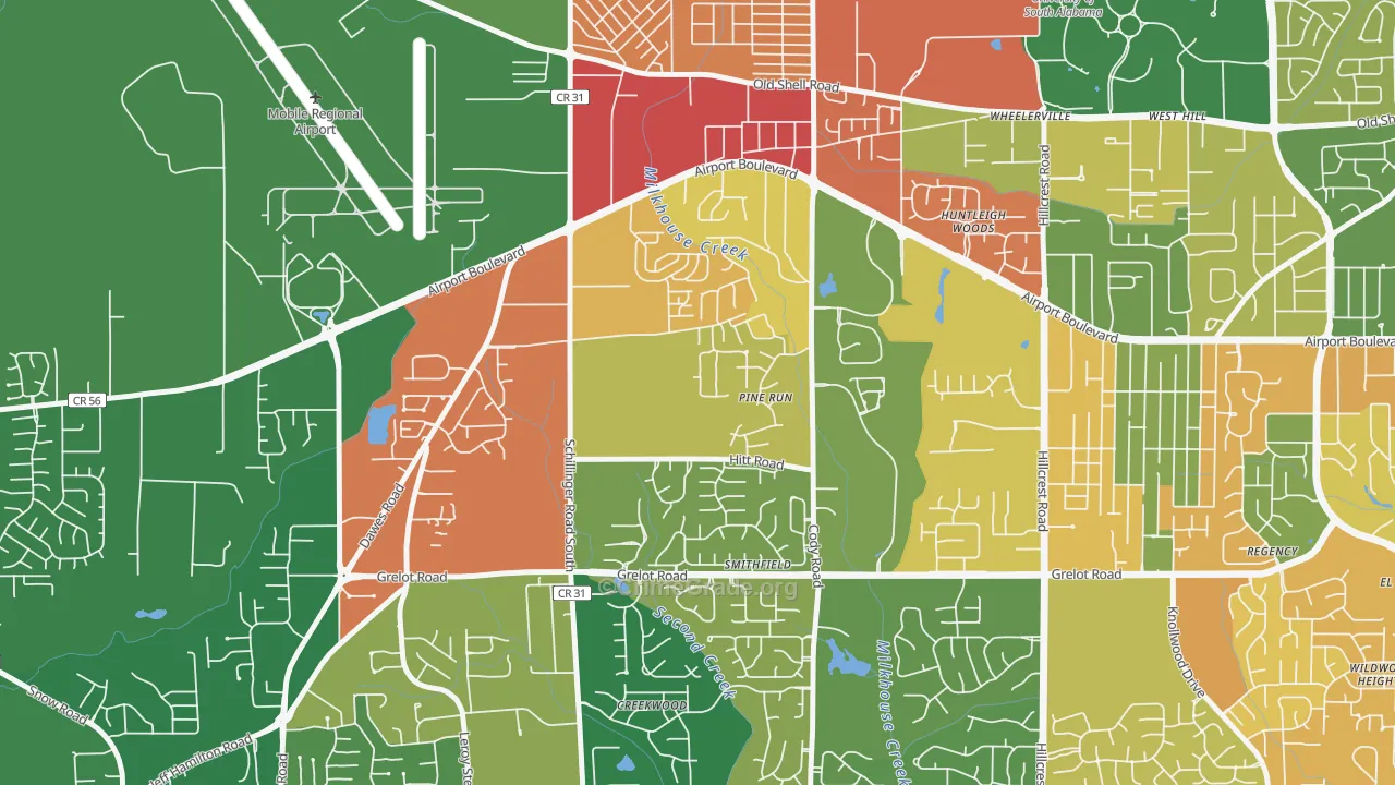 Sheldon, Mobile, AL Map of Robbery Rates