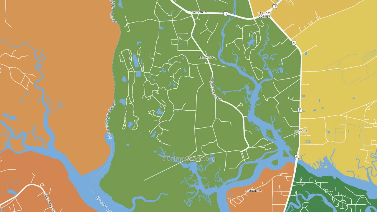 Sheldon, SC Map of Robbery Rates