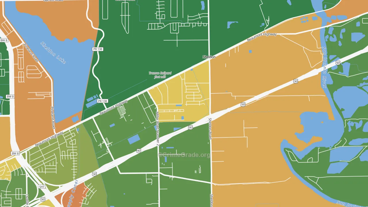 Sheldon, TX Map of Robbery Rates