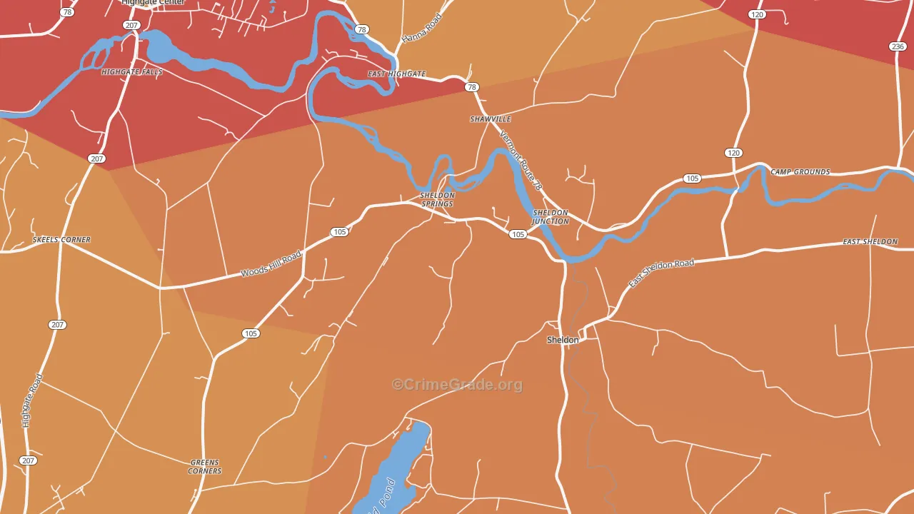 Sheldon, VT Map of Robbery Rates