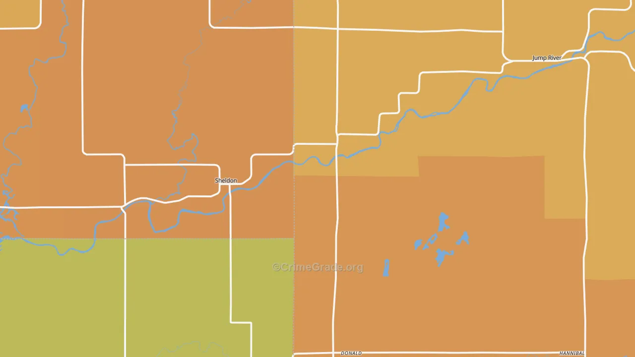 Sheldon, WI Map of Robbery Rates
