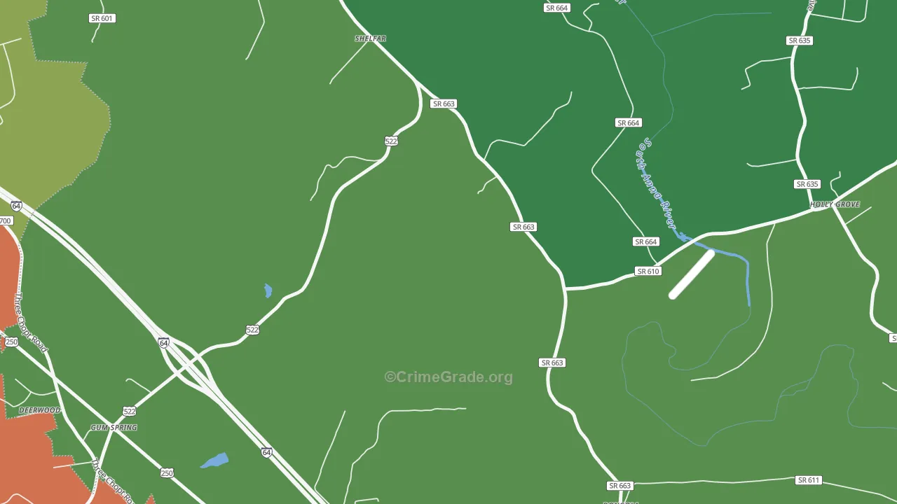 Shelfar, VA Map of Robbery Rates