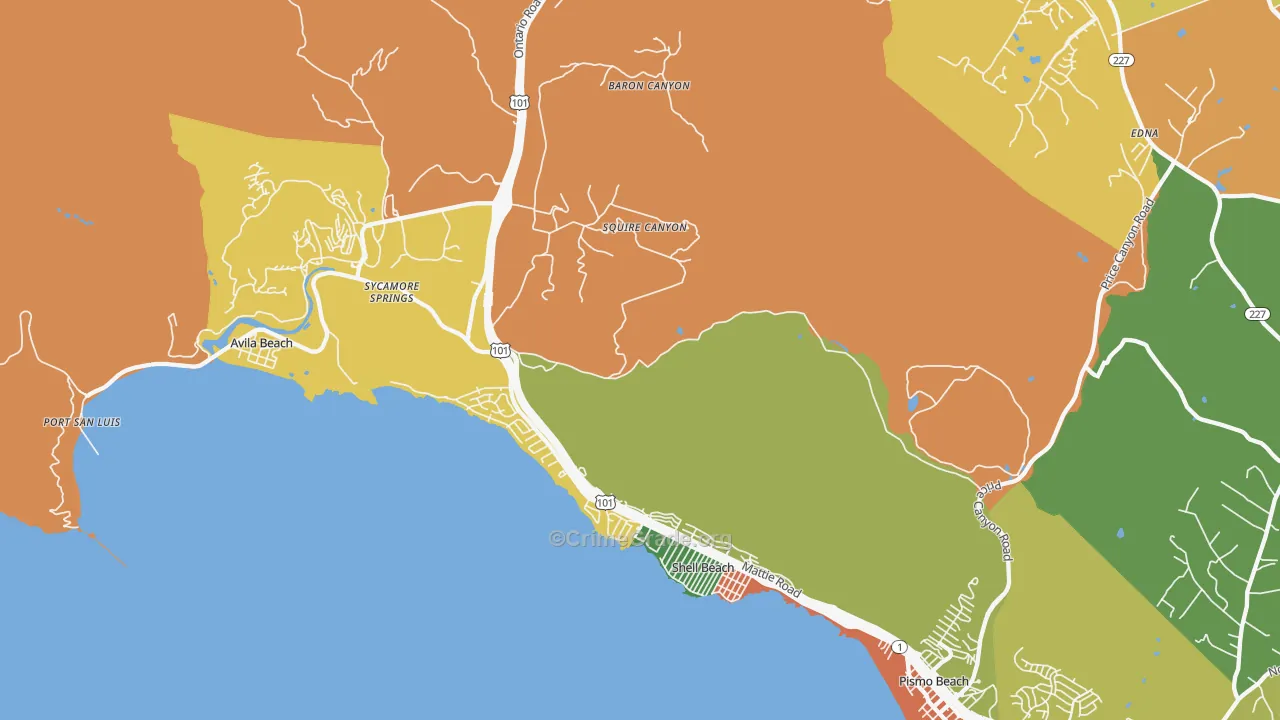 Shell Beach, CA Map of Robbery Rates