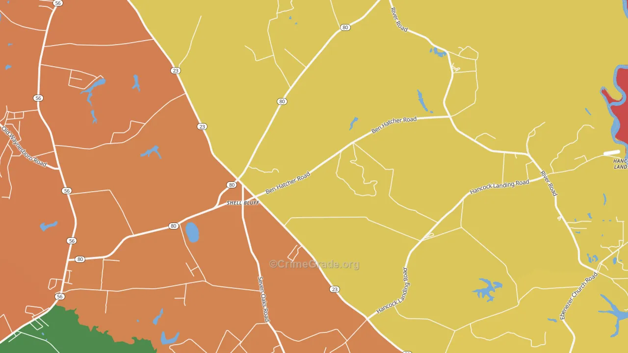 Shell Bluff, GA Map of Robbery Rates